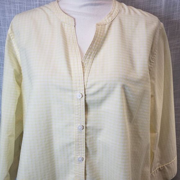 Pretty Yellow Gingham Wrinkle Free Button Front Top womens size XL Casual Blouse - Picture 1 of 6